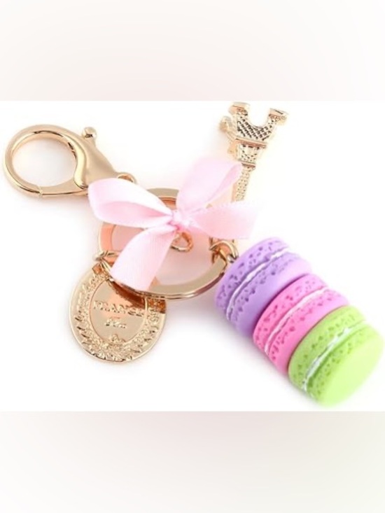 Accessories - Macaron French keychain with Eiffel Tower charm and pink bow | Accessories